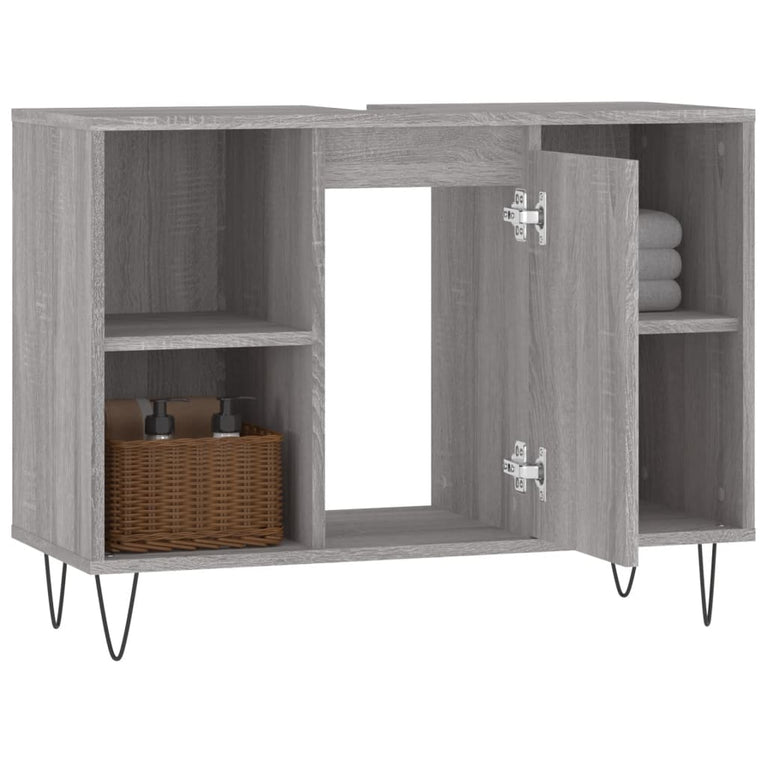 Badkamerkast 80x33x60 cm bewerkt hout grijs sonoma eikenkleurig MeubelReus