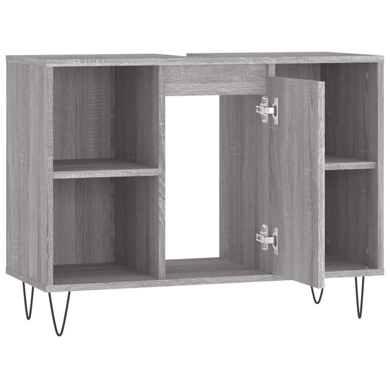 Badkamerkast 80x33x60 cm bewerkt hout grijs sonoma eikenkleurig MeubelReus