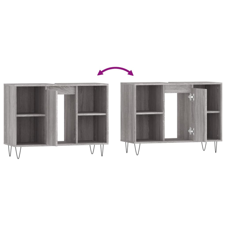 Badkamerkast 80x33x60 cm bewerkt hout grijs sonoma eikenkleurig MeubelReus