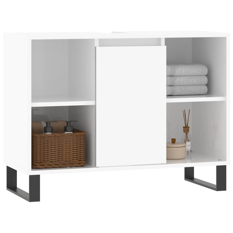 Badkamerkast 80x33x60 cm bewerkt hout hoogglans wit MeubelReus