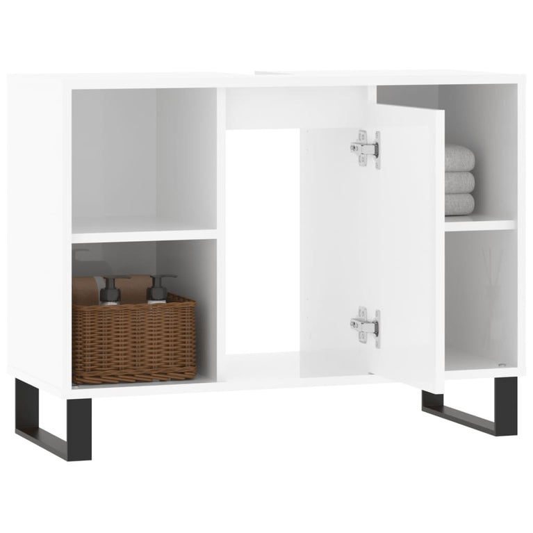 Badkamerkast 80x33x60 cm bewerkt hout hoogglans wit MeubelReus