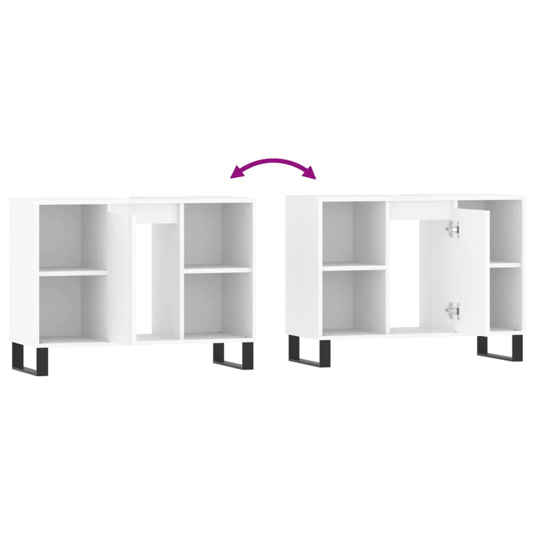 Badkamerkast 80x33x60 cm bewerkt hout hoogglans wit MeubelReus