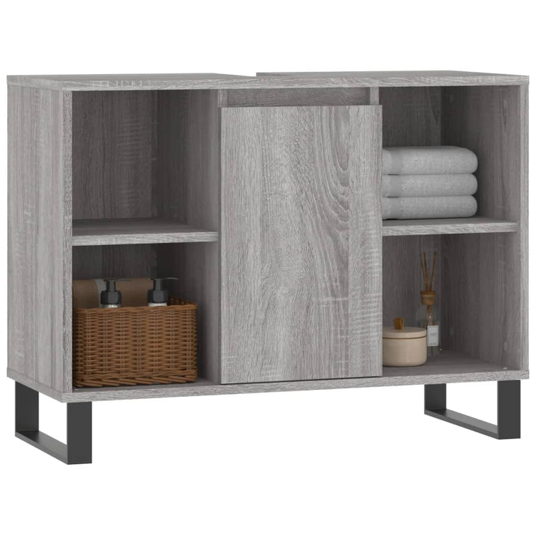 Badkamerkast 80x33x60 cm bewerkt hout grijs sonoma eikenkleurig MeubelReus