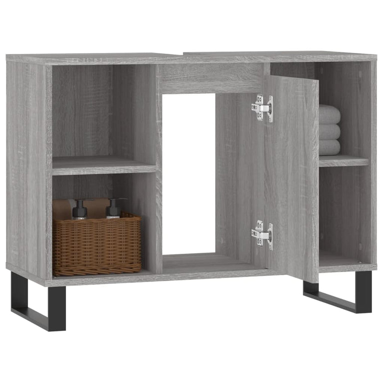 Badkamerkast 80x33x60 cm bewerkt hout grijs sonoma eikenkleurig MeubelReus