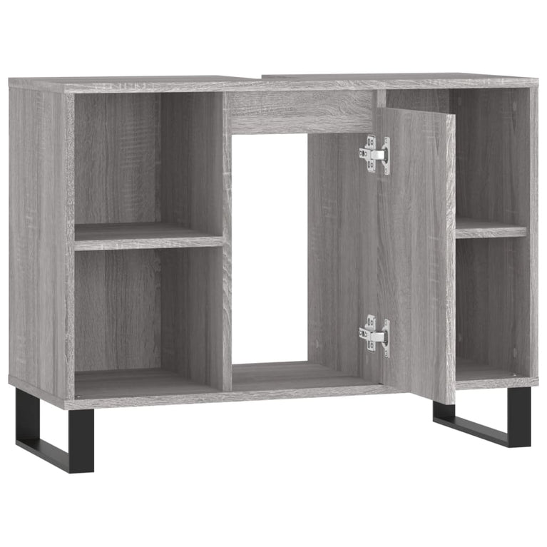 Badkamerkast 80x33x60 cm bewerkt hout grijs sonoma eikenkleurig MeubelReus