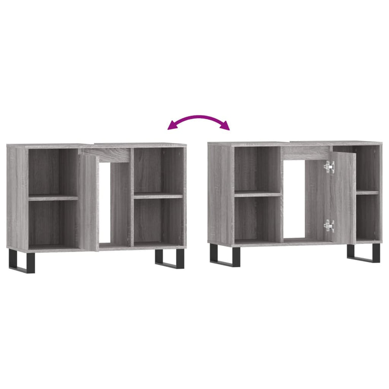 Badkamerkast 80x33x60 cm bewerkt hout grijs sonoma eikenkleurig MeubelReus