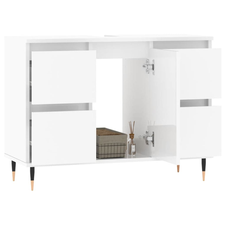 Badkamerkast 80x33x60 cm bewerkt hout hoogglans wit MeubelReus