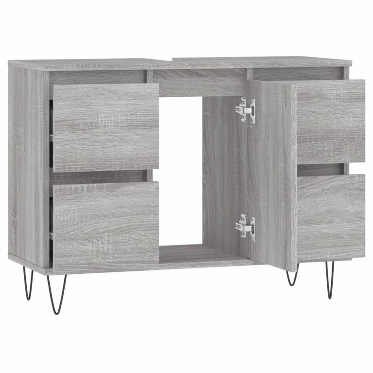 Badkamerkast 80x33x60 cm bewerkt hout grijs sonoma eikenkleurig MeubelReus