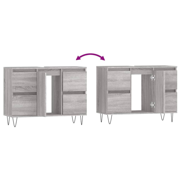 Badkamerkast 80x33x60 cm bewerkt hout grijs sonoma eikenkleurig MeubelReus