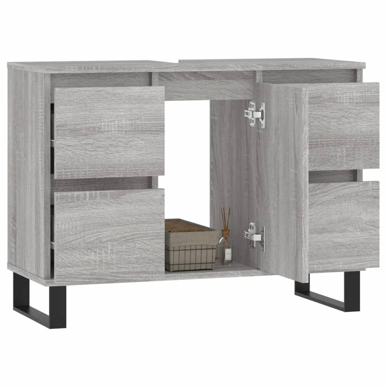 Badkamerkast 80x33x60 cm bewerkt hout grijs sonoma eikenkleurig MeubelReus