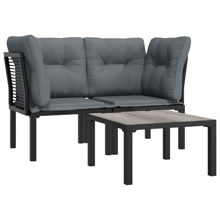 3-delige Loungeset met kussens poly rattan zwart en grijs MeubelReus