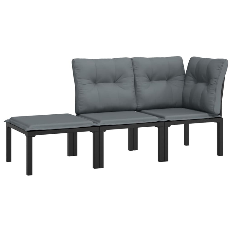 3-delige Loungeset met kussens poly rattan zwart en grijs MeubelReus