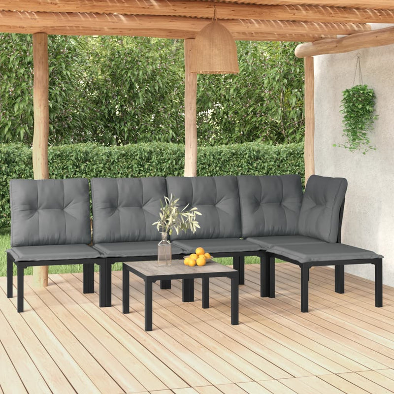 6-delige Loungeset poly rattan zwart en grijs MeubelReus