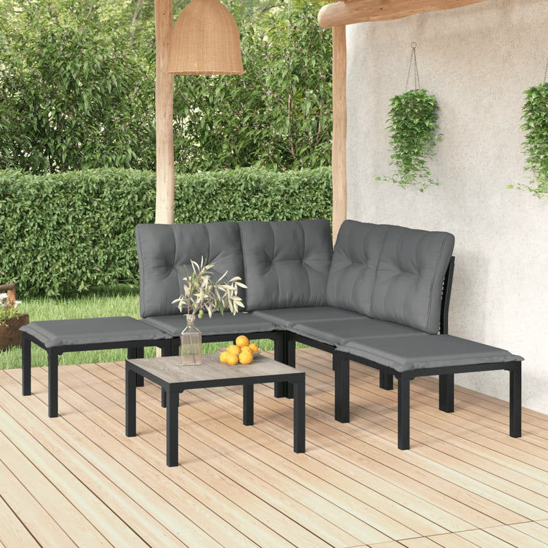 6-delige Loungeset poly rattan zwart en grijs MeubelReus