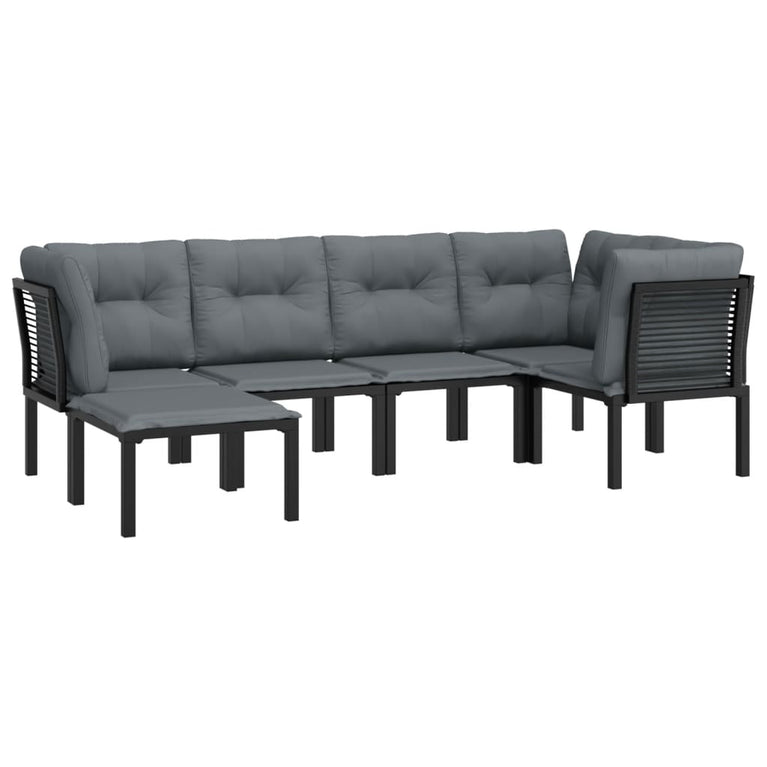 6-delige Loungeset poly rattan zwart en grijs MeubelReus