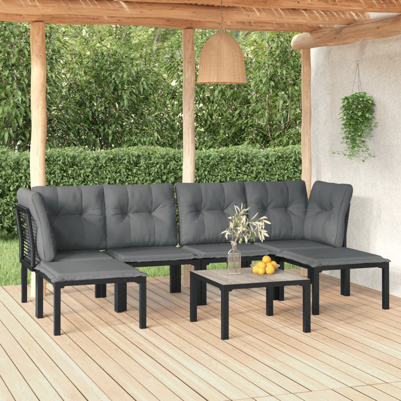 7-delige Loungeset poly rattan zwart en grijs MeubelReus