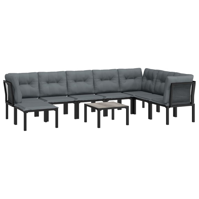 9-delige Loungeset poly rattan zwart en grijs MeubelReus