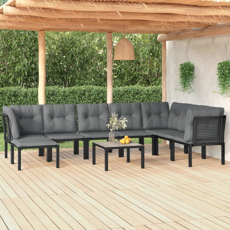 9-delige Loungeset poly rattan zwart en grijs MeubelReus