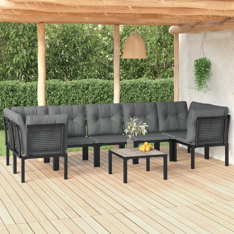 8-delige Loungeset poly rattan zwart en grijs MeubelReus