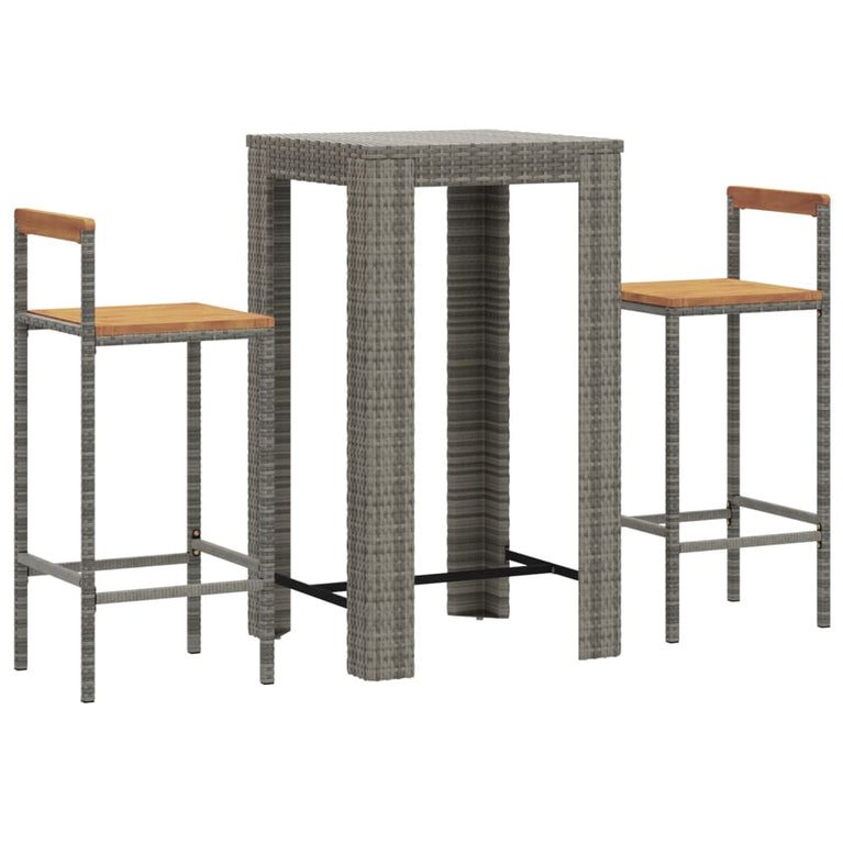 3-delige Tuinbarset poly rattan en massief acaciahout grijs MeubelReus