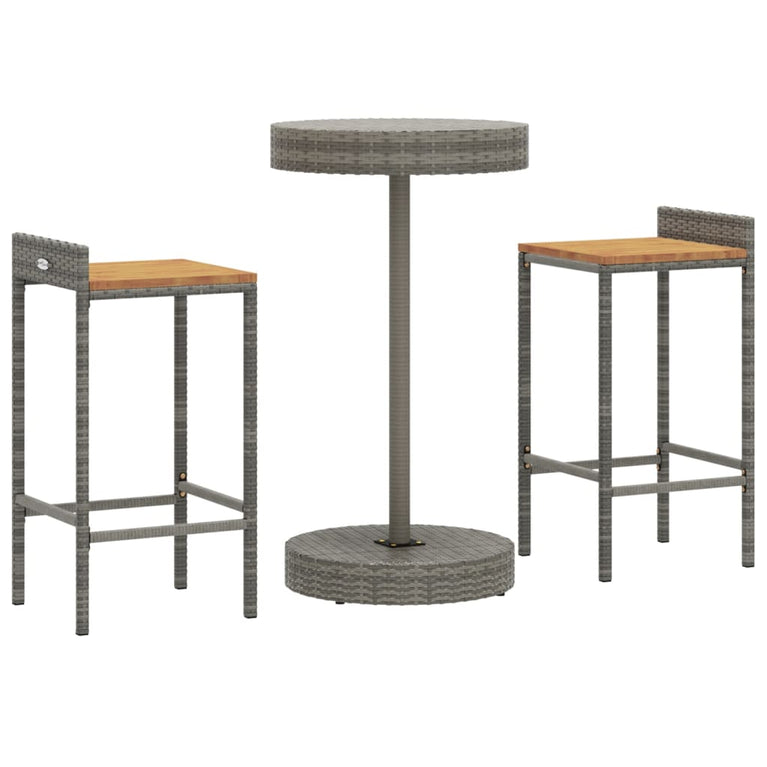 3-delige Tuinbarset poly rattan en massief acaciahout grijs MeubelReus