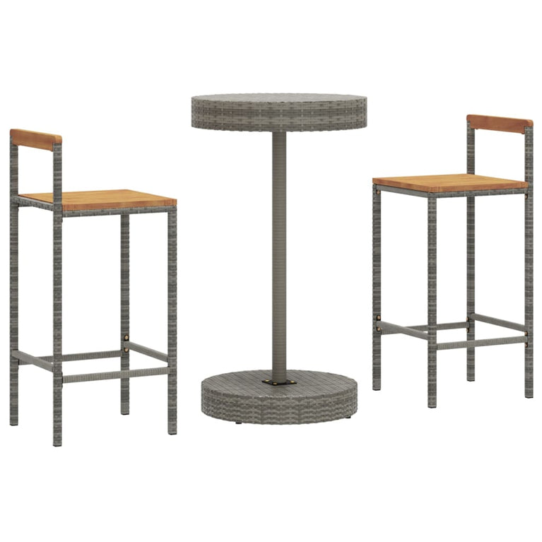 3-delige Tuinbarset poly rattan en massief acaciahout grijs MeubelReus