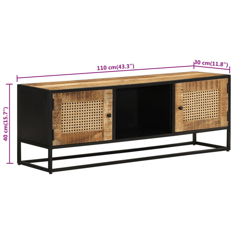 Tv-meubel 110x30x40 cm massief ruw mangohout en ijzer MeubelReus