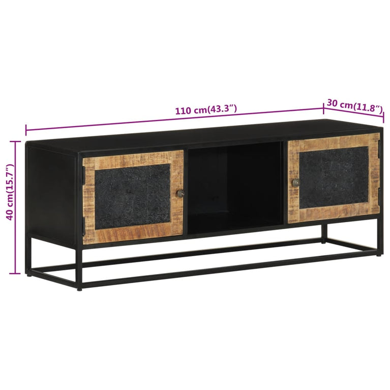 Tv-meubel 110x30x40 cm massief ruw mangohout en ijzer MeubelReus