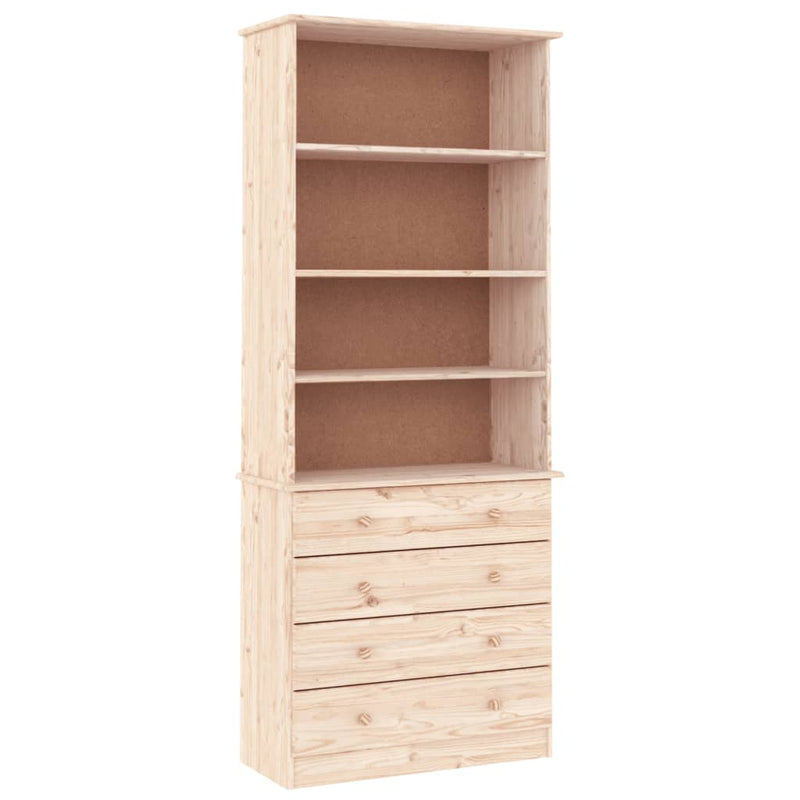 Boekenkast met lades ALTA 77x35x186,5 cm massief grenenhout MeubelReus