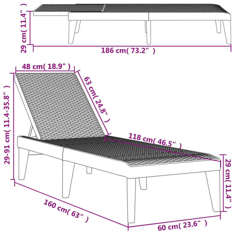 Ligbed 186x60x29 cm polypropeen wit