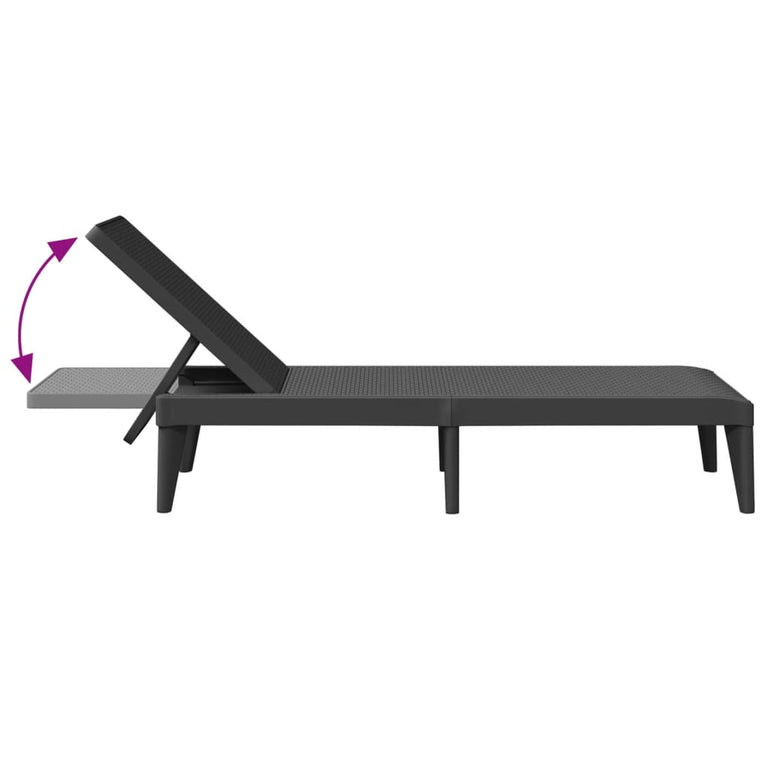 Ligbed 186x60x29 cm polypropeen antracietkleurig
