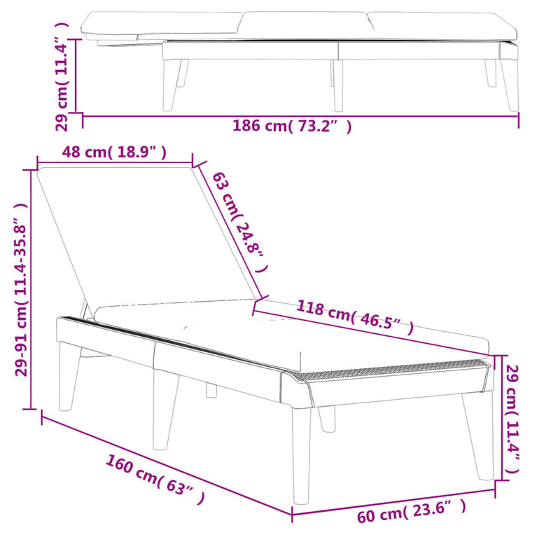 Ligbed met kussen 186x60x29 cm polypropeen wit