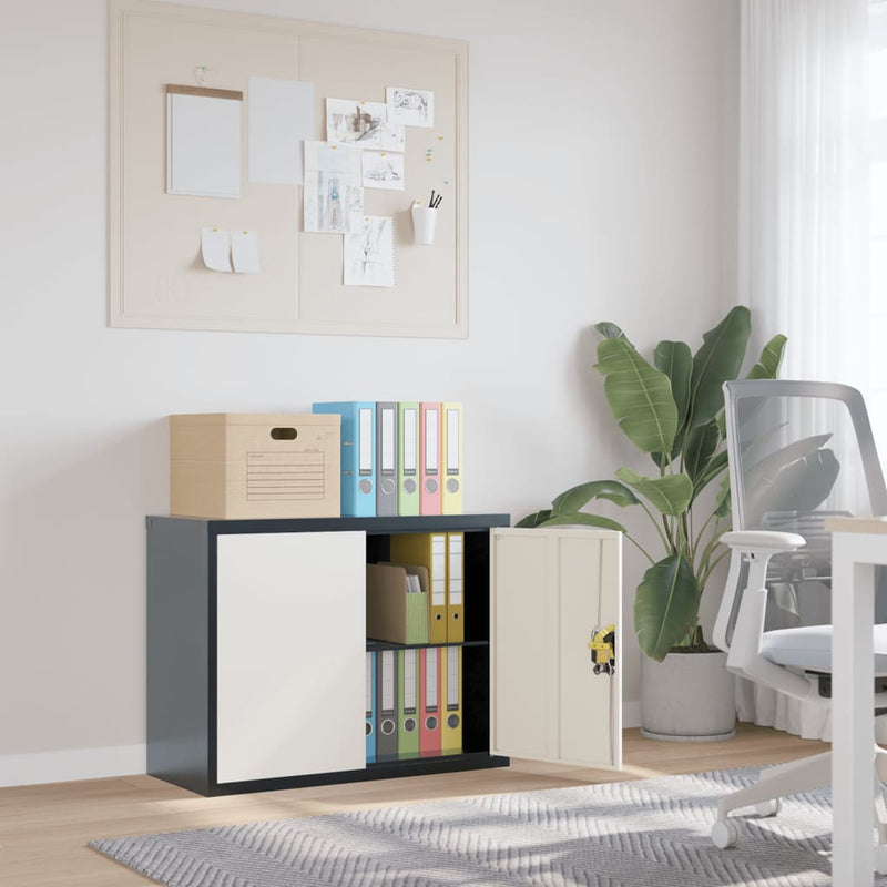 Archiefkast 90x40x70 cm staal antracietkleurig en wit MeubelReus