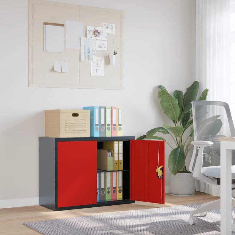 Archiefkast 90x40x70 cm staal antracietkleurig en rood MeubelReus