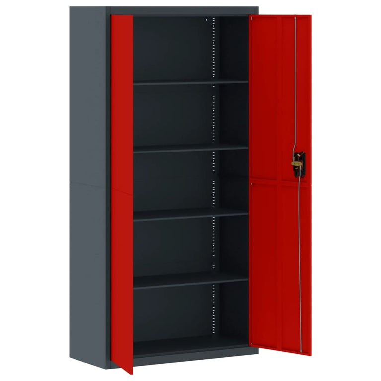 Archiefkast 90x40x180 cm staal antracietkleurig en rood MeubelReus
