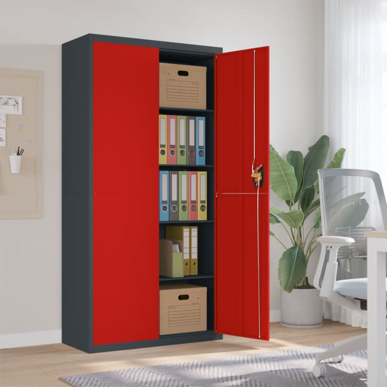 Archiefkast 90x40x180 cm staal antracietkleurig en rood MeubelReus
