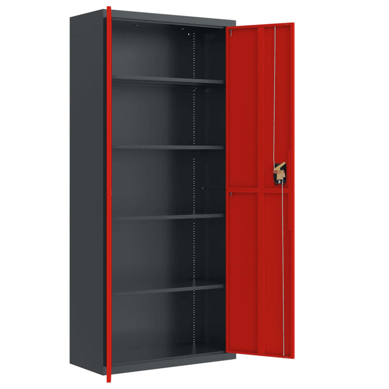 Archiefkast 90x40x200 cm staal antracietkleurig en rood MeubelReus
