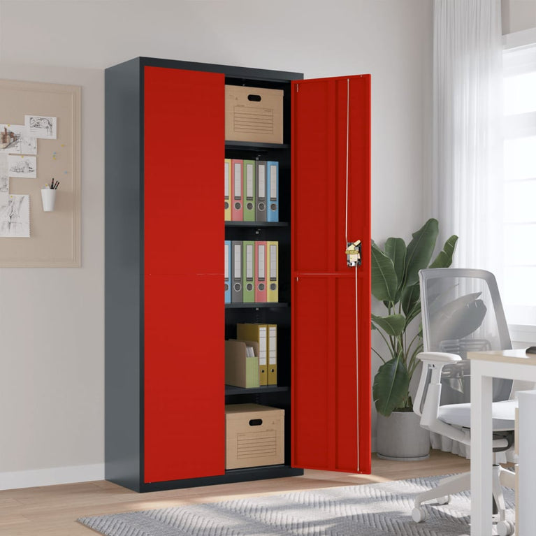 Archiefkast 90x40x200 cm staal antracietkleurig en rood MeubelReus