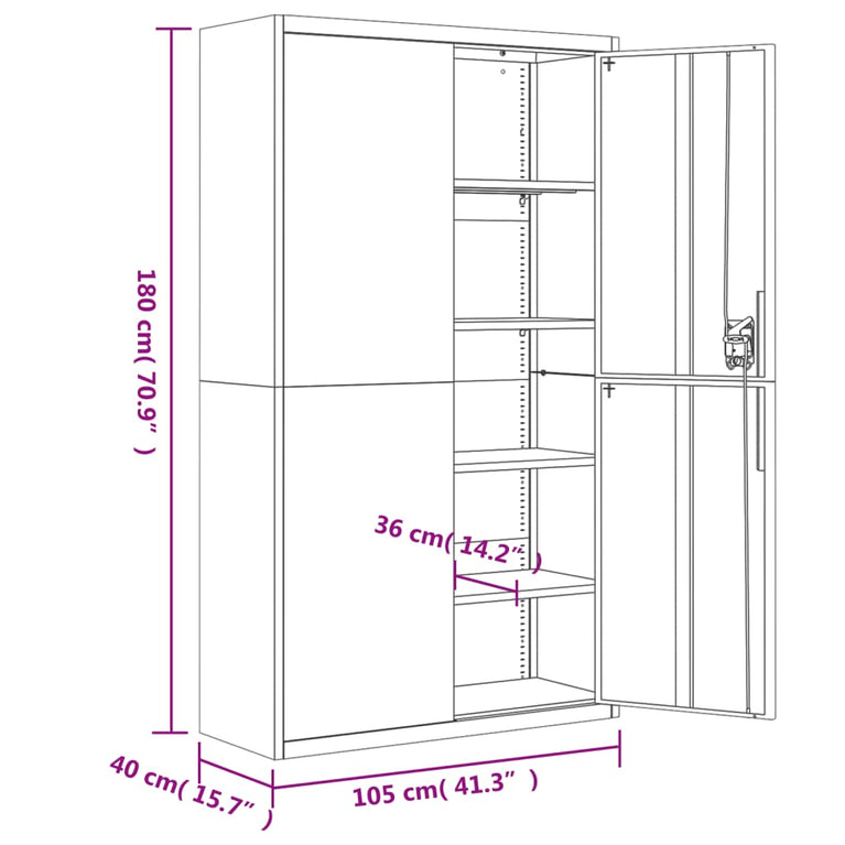 Archiefkast 105x40x180 cm staal lichtgrijs MeubelReus
