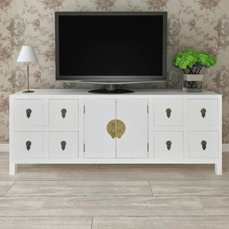 Tv-meubel 110x24x48 cm bewerkt hout wit MeubelReus