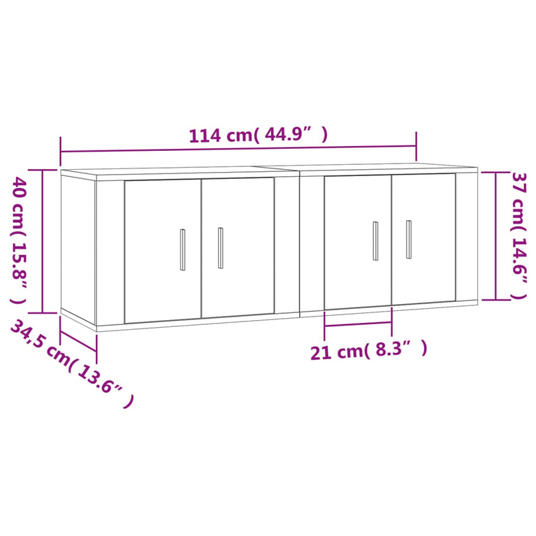 Tv-wandmeubels 2 st 57x34,5x40 cm zwart MeubelReus