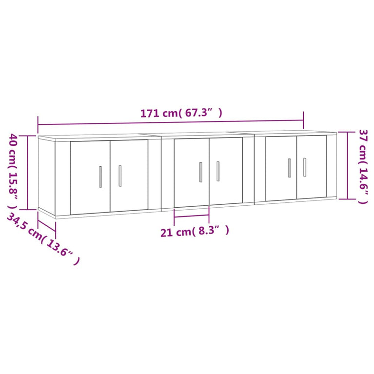 Tv-wandmeubels 3 st 57x34,5x40 cm bruin eikenkleur MeubelReus