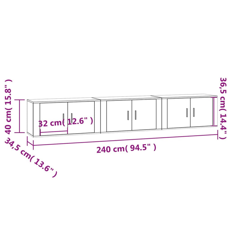 Tv-wandmeubels 3 st 80x34,5x40 cm bruin eikenkleur MeubelReus