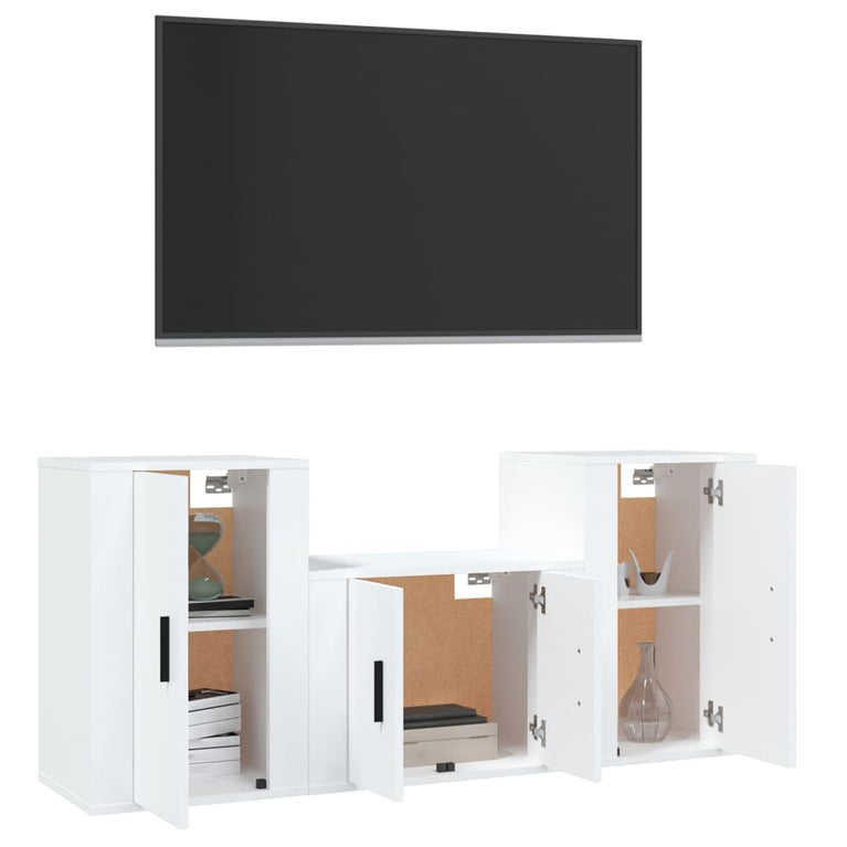 3-delige Tv-meubelset bewerkt hout wit MeubelReus