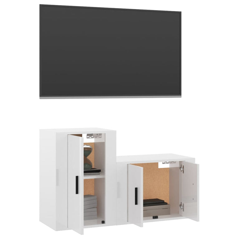 2-delige Tv-meubelset bewerkt hout hoogglans wit MeubelReus