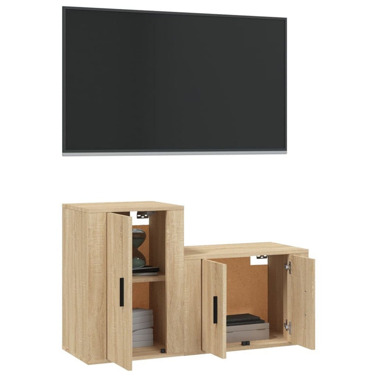 2-delige Tv-meubelset bewerkt hout sonoma eikenkleurig MeubelReus