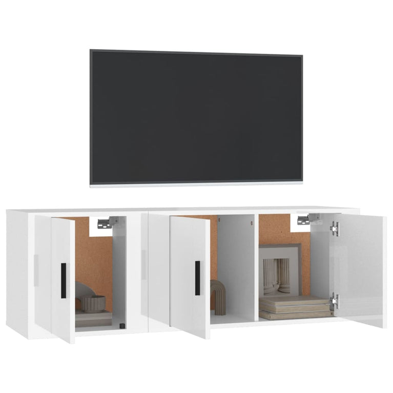 2-delige Tv-meubelset bewerkt hout hoogglans wit MeubelReus