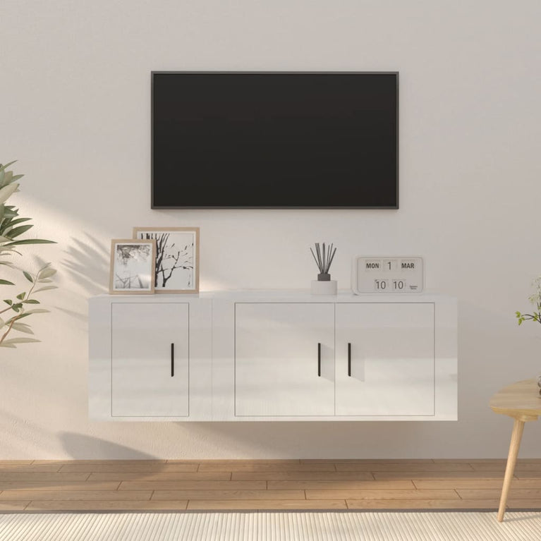 2-delige Tv-meubelset bewerkt hout hoogglans wit MeubelReus