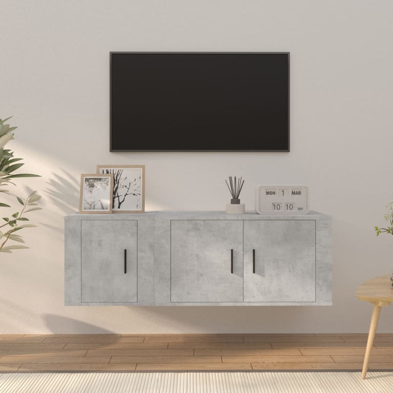 2-delige Tv-meubelset bewerkt hout betongrijs MeubelReus
