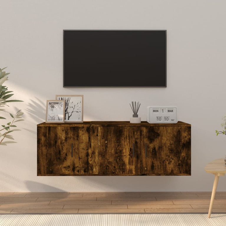 2-delige Tv-meubelset bewerkt hout gerookt eikenkleurig MeubelReus